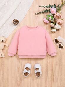 SHEIN 女嬰花和標語圖案運動衫 - 粉色 - 查看 2