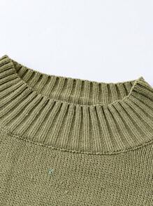 Calvaya Áo len chui đầu vai rộng phối họa tiết lông mềm mại, thích hợp cho mùa thu đông. - Màu xanh Ô liu - Xem 3