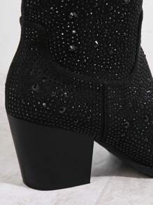 SHUZIA 金屬亮絲尖頭粗跟靴子