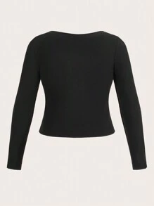 SHEIN ICON Talla grande Camiseta con abertura delantera - Negro - Ver 3