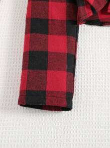 SHEIN Adolescent Fille À Carreaux Chemise & Évasé Combinaison À Fines Brides Pour Noël