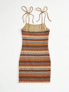 Soleia Geo Print Tie Shoulder Cami Dress - Multicolor - View 2