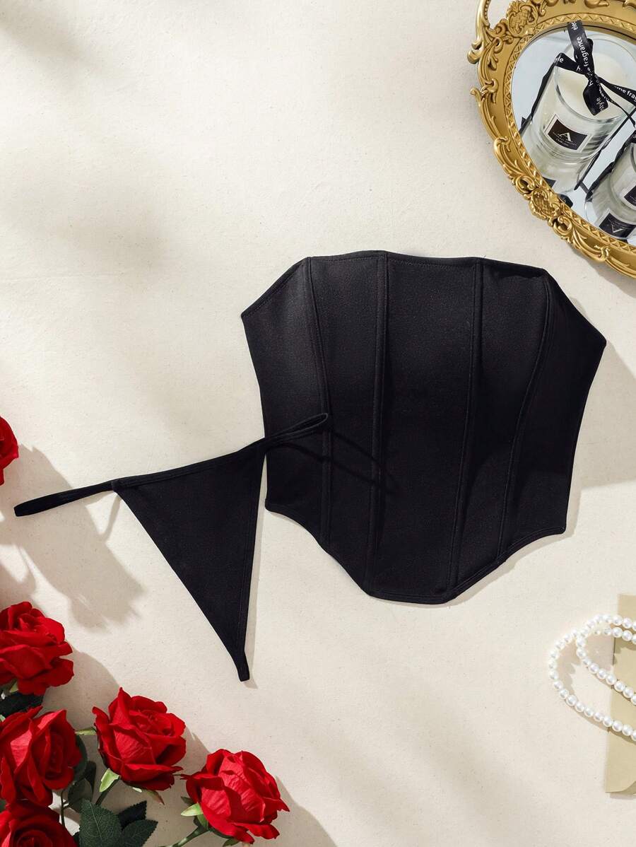 SHEIN Hook And Eye Asymmetrical Hem Shapewear Set - Black - View 1