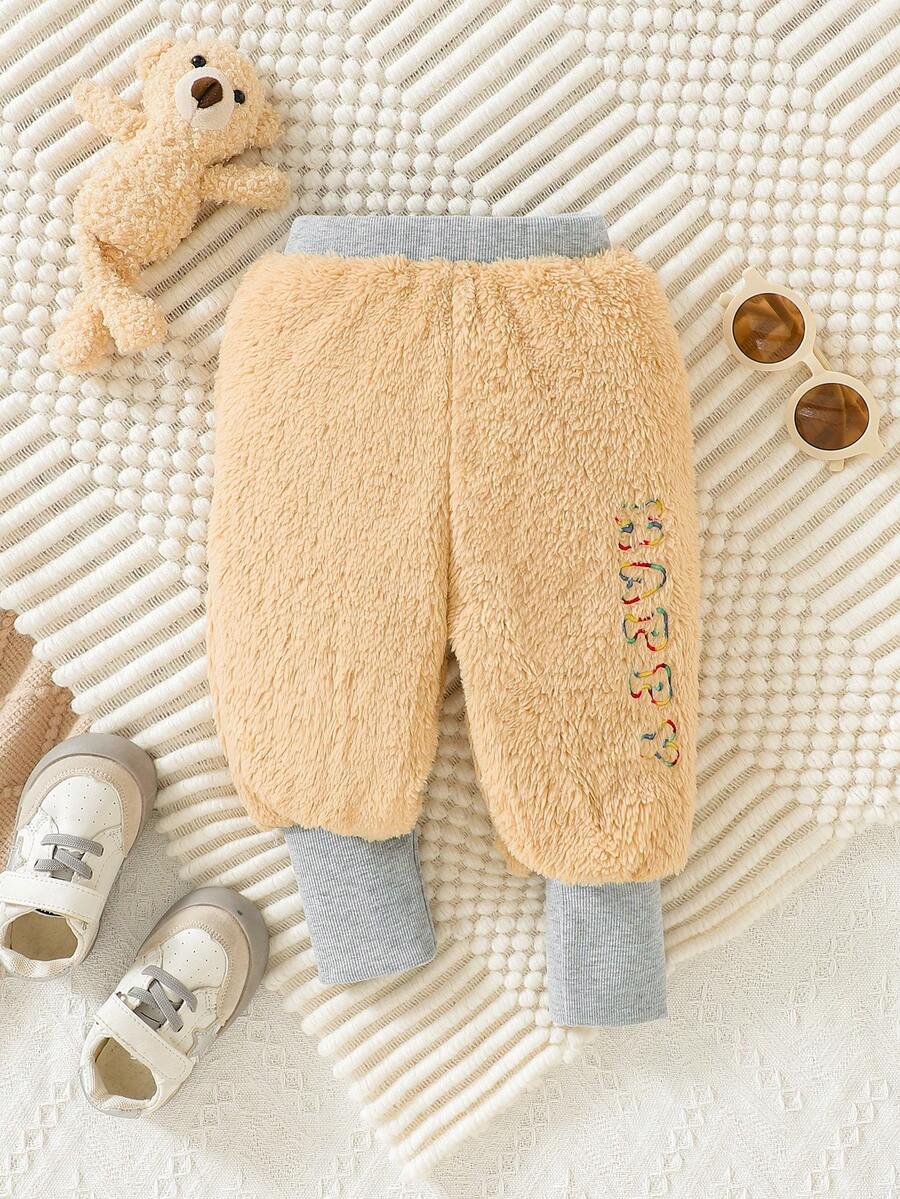 男嬰字母刺繡絨毛長褲 - 彩色 - 查看 1