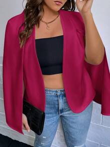 SHEIN Privé 大碼斗篷袖開門襟西裝外套 - 玫紅色 - 查看 5