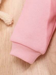 SHEIN 女嬰花和標語圖案運動衫 - 粉色 - 查看 4