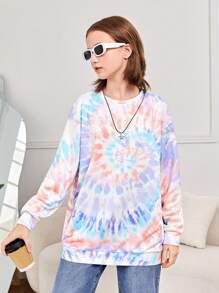 SHEIN Chica adolescente Sudadera de tie dye espiral de hombros caídos