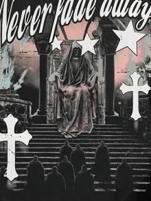 ROMWE MEN Goth 男士口號和圖案圖形帶帽上衣 - 黑色 - 查看 4