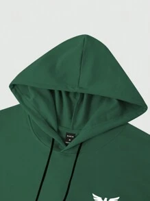 Manfinity Hypemode Men Eagle Print Kangaroo Pocket Drawstring Hoodie - Dark Green - View 4