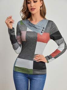 SHEIN Unity Áo thun họa tiết nút nhún màu khối cho nữ - Nhiều màu - Xem 3