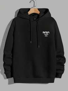 RueChic Men Slogan Graphic Drawstring Hoodie - Black - View 1