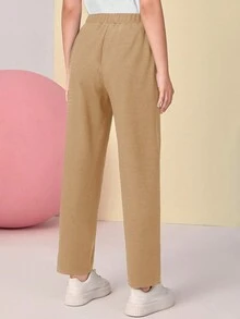 Mulvari 貼布細節彈性腰帶長褲 - 卡其色 - 查看 2