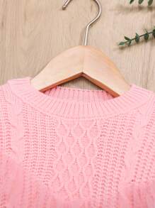 SHEIN Baby Girl Contrast Mesh Ruffle Trim Cable Knit Sweater - Pink - View 4