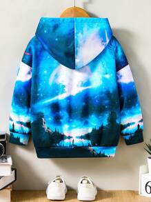 SHEIN Young Boy Wolf Print Drop Shoulder Sweatshirt - Navy Blue - View 2