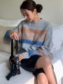 Dazy Star 撞色落肩蓬松针织毛衣，秋季女装