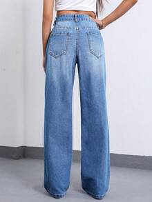 SHEIN ICON Quần Jean Ống Rộng Coolmax Zipper Fly - Màu xanh lam - Xem 3