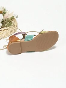 Summer Multi-strap Decor Holiday Slip-resistant Fashionable Flat Sandals For Women - Multicolor - View 4
