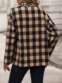 Chiquease Leopard And Gingham Print Drop Shoulder Coat Fall Cloth For Women - Brown - View 2