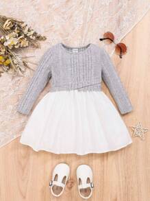 SHEIN 女嬰雙色條紋針織洋裝