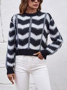 SHEIN LUNE Plaid Pattern Drop Shoulder Sweater Knit Pullover Fall Winter Outfit