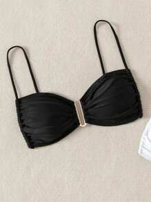 SHEIN Swim Áo bikini nhún bèo đi biển mùa hè - Đen và trắng - Xem 3