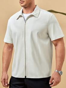 Manfinity Homme Men Plus Solid Zip Up Shirt - Apricot - View 1