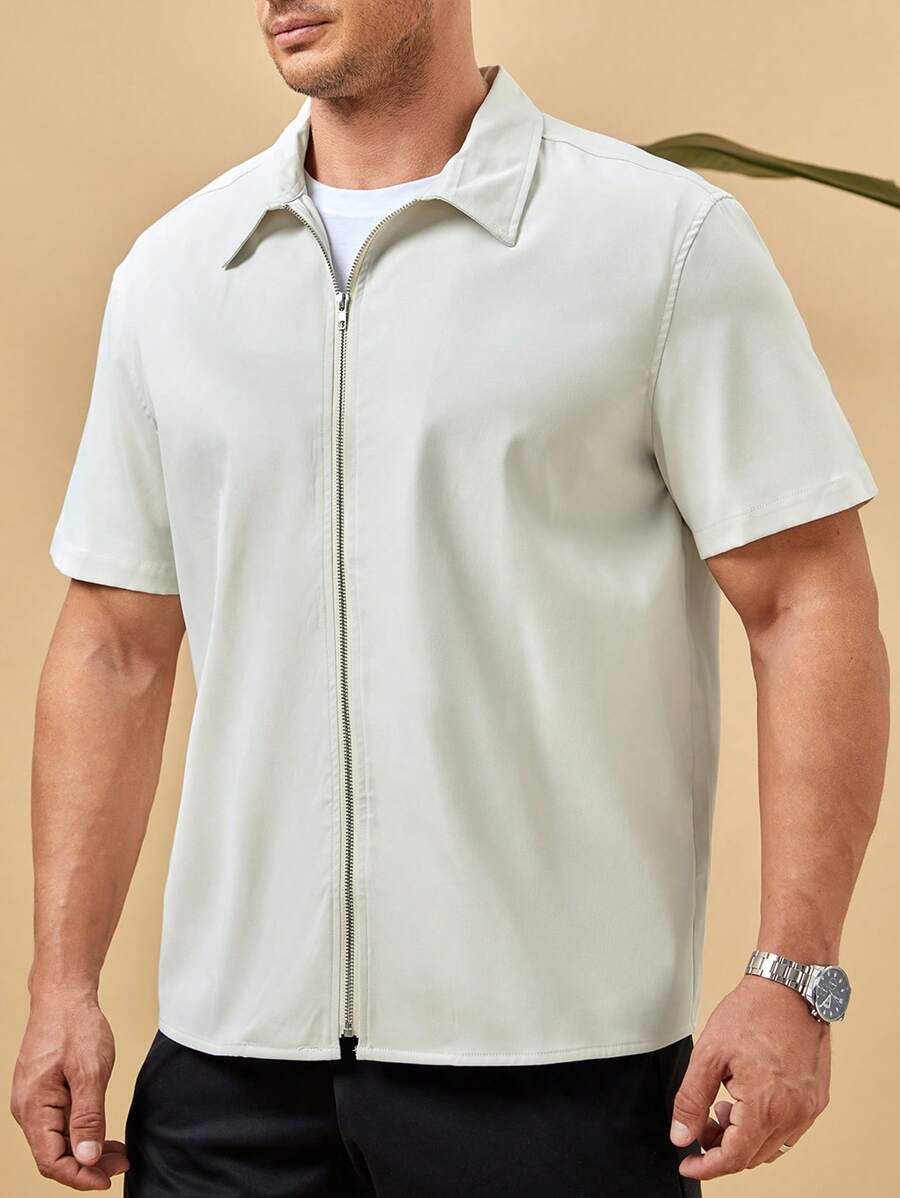 Manfinity Homme Men Plus Solid Zip Up Shirt - Apricot - View 1