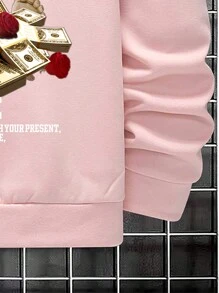 Manfinity EMRG 男士标语与雕塑印花落肩抽绳连帽衫，粉色连帽衫，男士连帽衫，图案连帽衫 - 粉色 - 查看 5