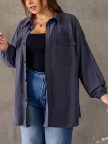 SHEIN EZwear Plus Letter Graphic Drop Shoulder Corduroy Coat