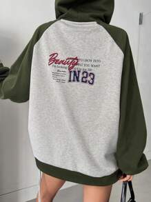 DAZY Slogan Graphic Raglan Sleeve Drawstring Hoodie Sweatshirt - Multicolor - View 1