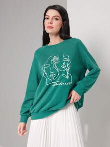 Mulvari 人物和字母圖案插肩袖運動衫 - 綠色 - 查看 2