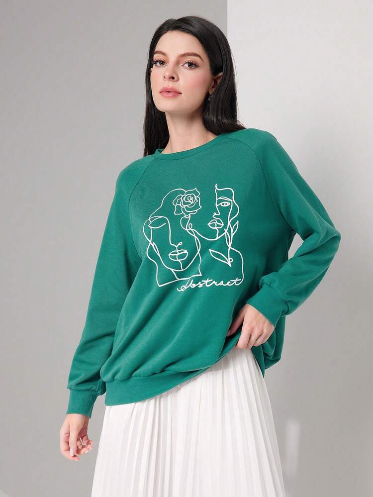 Figure & Letter Graphic Raglan Sleeve Sweatshirt