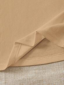 SHEIN VCAY Plus Solid Ruffle Trim Tee - Khaki - View 3