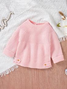 Baby Girl Solid Button Detail Sweater - Pink - View 1