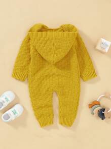 Bebé niña Mono con botón delantero con capucha tejido - Mostaza Amarilla - Ver 2