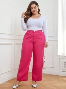 SHEIN LUNE Plus High Waist Wide Leg Jeans - Hot Pink - View 1