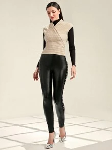 Seusyu 素色前圍裹無袖針織上衣不帶T恤 - 淺粉色 - 查看 4