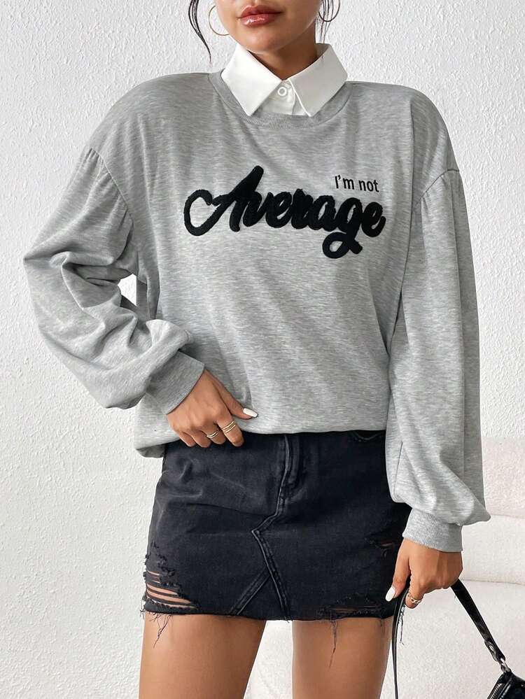 Letter Flocking Drop Shoulder 2 In 1 Sweatshirt