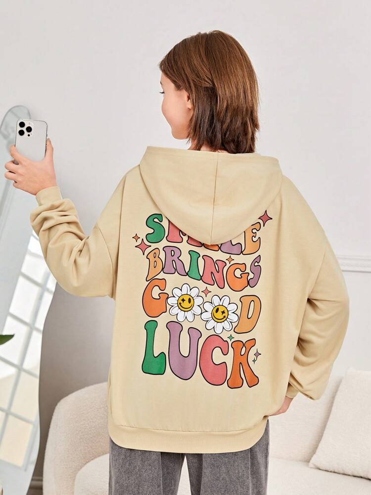 Teen Girl Floral & Slogan Graphic Drop Shoulder Sweatshirt