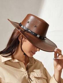 SHEIN VCAY 時尚銳頭裝飾正式帽子波西米亞風格 - 駝色 - 查看 4
