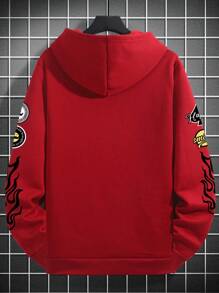 Manfinity LEGND 男士字母图案口袋抽绳宽松连帽衫，长袖，男友礼物，适合秋季 - 紅色 - 查看 3