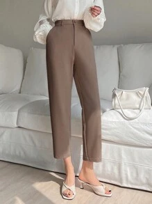 DAZY Pantalones rectos sueltos de unicolor casual y de negocios para mujeres, pantalones de vestir para mujeres, pantalones para maestras - Marrón - Ver 3