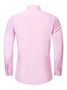 Manfinity Mode 男士交叉刺繡口袋貼布前排扣襯衫 - 粉色 - 查看 2