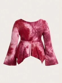 PUNK Plus Tie Dye Ruched Bust Asymmetrical Hem Tee - Hot Pink - View 2