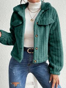 Lyxana Flap Detail Flannelette Jacket Fall Winter Cloth For Women - Green - View 7