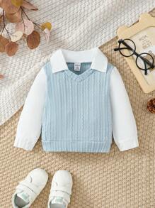 Baby Girl Contrast Collar 2 In 1 Tee - Blue - View 3