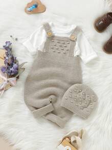 Baby Boy Solid Knit Jumpsuit Without Tee - Apricot - View 1