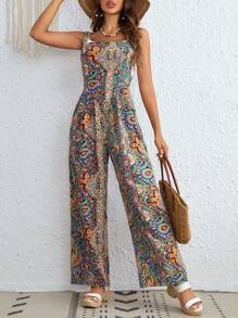 SHEIN VCAY Women's Patterned Overalls Jumpsuit - Multicolor - View 5