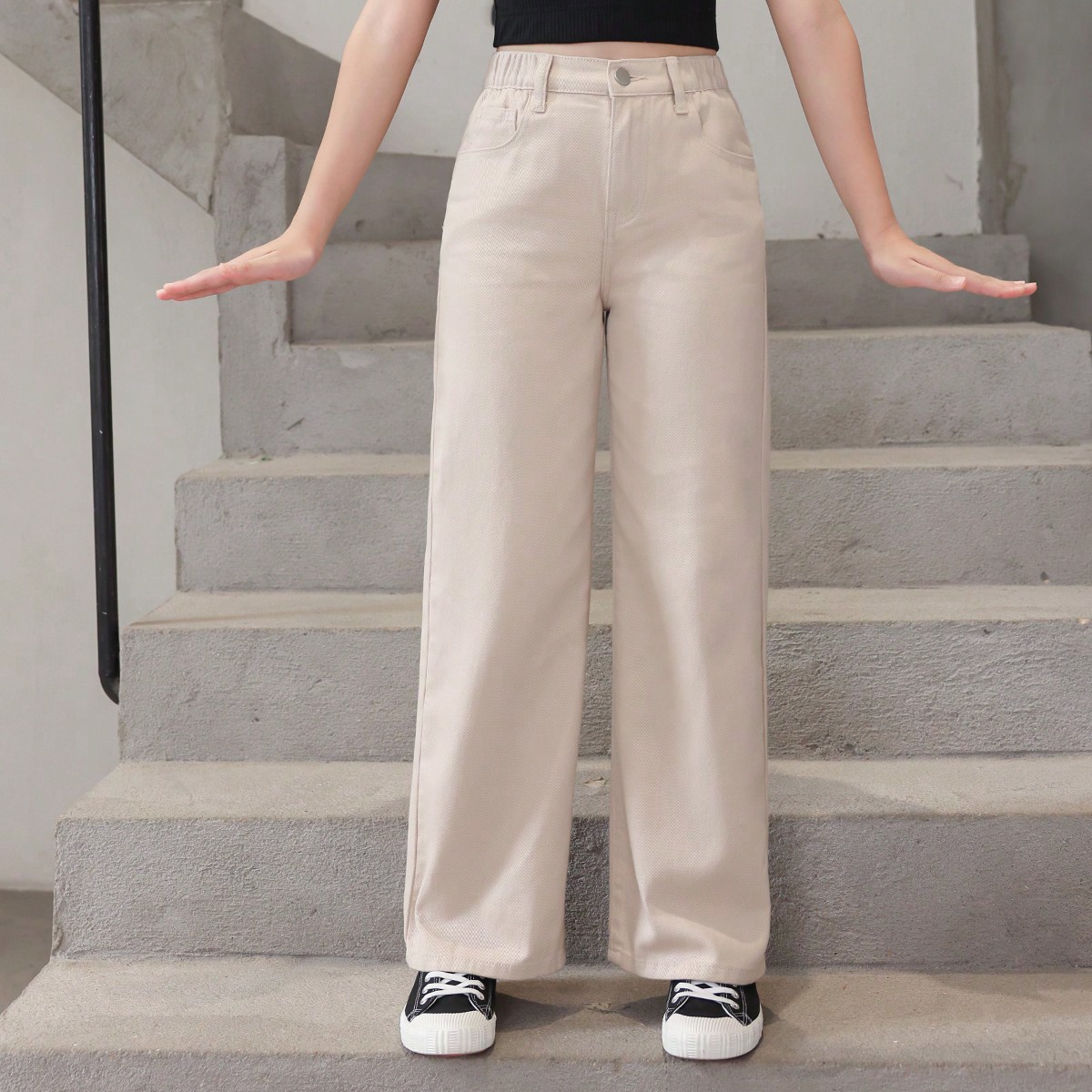Chica preadolescente Jeans de pierna recta unicolor