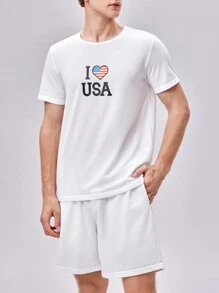 Manfinity VCAY Nam Đồ họa trái tim & khẩu hiệu Áo thun & quần đùi - trắng - Xem 1